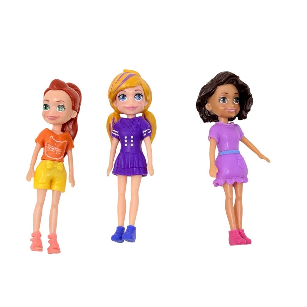 Polly Pocket Poseable Dolls Lot 3 Polly Lila Shani 4 Inch Mattel Figures